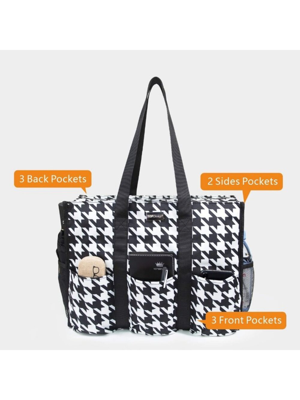 Water-Resistant Utility Tote Bag with 13 Pockets, Zipper Closure & Thick Support - Picture 3 of 6